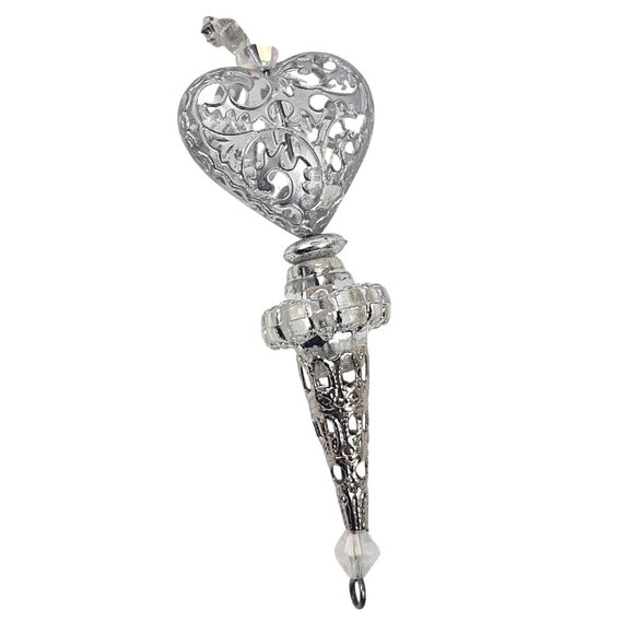 Silver And Clear Acrylic Ornaments 1 Christmas Tree Glitter 5 Finial Drop - Picture 9 of 9